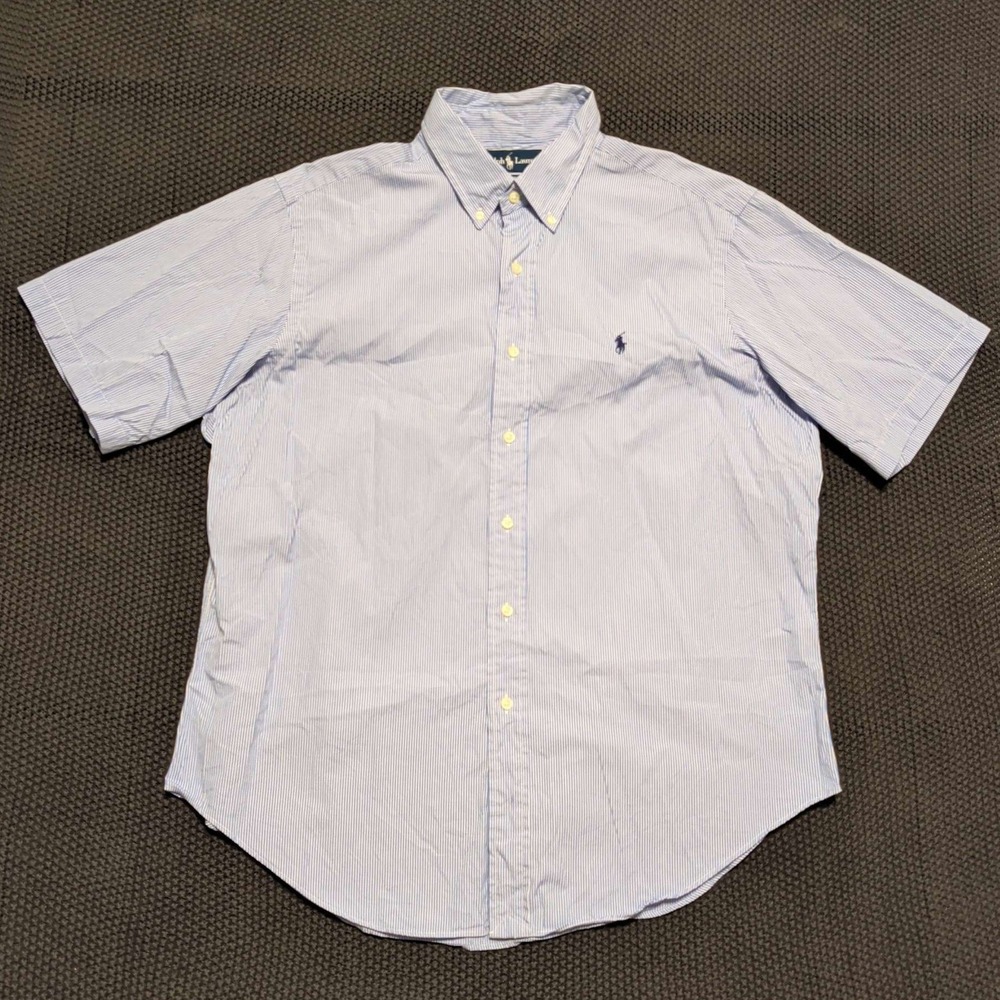 Ralph Lauren Button Down Shirt Mens XL Blue White Striped Classic Fit Cotton